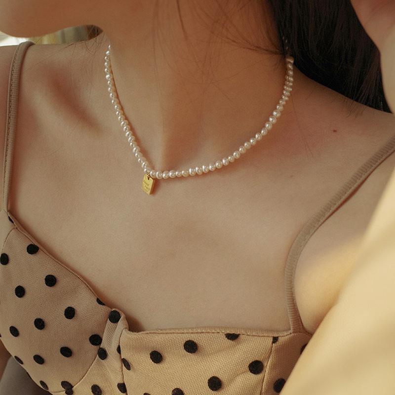 天然淡水珍珠项链女小众轻奢高级感时尚Lucky方牌