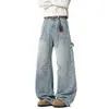 Calça de trabalho lavada de alta resistência para homens, design americano, calça casual solta vintage desconstruída de perna reta, legal para homens