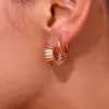 Moda Retro Transfronteriza Europea y Americana Pendientes Nuevos de Gama Alta Acero Inoxidable Chapado en Oro de 18K Pendientes de Gota de Aceite con Patrón Colorido para Mujer