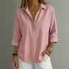 Estação Independente Amazon Transfronteiriça Europeia e Americana Verão 2026 Nova Roupa Feminina Solta Confortável Gola Lapela Cor Sólida Camisa
