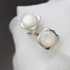 Joyería de plata al por mayor Nafoge incrustada con concha blanca natural pendientes cuadrados geométricos de plata moda para mujer pendientes de plata de ley 925