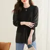 Suéter de Tricô de Alta Qualidade Outono/Inverno 2026 com Sobreposição de Camisa, Blusa Pulôver Solta Emagrecedora para Mulheres