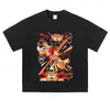 Camiseta de manga corta de venta directa de fábrica con estampados de anime y manga, corte holgado, talla grande, estilo retro desgastado