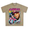 Camiseta de Manga Corta Estampada de Chris Brown Hip Hop Retro Americano Marrón Algodón Pesado Lavado Vintage Camiseta Moderna