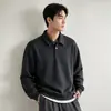 Sudadera tipo polo de manga larga con cuello para hombre, nuevo estilo otoño 2026, jersey de alta gama, top casual holgado, moderno negro