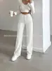 Jeans Largo de Estilo Europeu e Americano para Mulheres, Elástico e Fluido, Novo Estilo Primavera e Outono, Alto e Longo, Branco, Emagrecedor