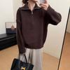 En stock Jersey grueso de media cremallera con solapa para mujer, otoño e invierno, nuevo estilo perezoso, informal, elegante, de punto, para mujer.