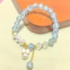 Pulseira de Cristal Doce Simples de Pipoca para Mulheres, Fofa, para Estudantes, Namorada, Joia com Laço de Pérola, Pulseira de Desenho Animado para Mulheres
