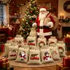 Bestseller transfronterizo: 12 piezas de bolsas de regalo de arpillera navideña, bolsas de caramelo con cordón de lino, decoraciones de árbol de Navidad
