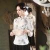 Traje Tang de manga larga para madre joven nuevo de primavera y otoño 2024, camiseta tipo cheongsam con cuello mao chino mejorado para mujer