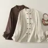 Toma real: Nuevo top de mujer estilo chino, cárdigan abotonado con cuello mao vintage, atuendo de té Zen, chaqueta tradicional china de algodón y lino