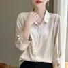 Camisa Jacquard 26 Verano Nuevo Estilo para Mujer Elegante de Gama Alta Satén Manga Tres Cuartos Cuello Polo Holgada Versátil Superior