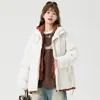 Casaco Falso de Duas Peças Acolchoado de Algodão para Casal Casaco de Inverno Masculino Solto Casual Espesso Quente com Capuz Moda Japonesa