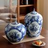 Jarrón de cerámica antiguo de ciruela helada azul y flor, maceta de cerámica de estilo chino, adorno decorativo para sala de estar, pasillo, maceta de cerámica para arreglos florales