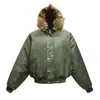 Chaqueta bomber casual de invierno para hombre, corte holgado, estilo americano, color liso, con capucha con cremallera y cuello de piel sintética
