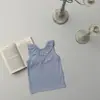 Colete Renda com Gola Babado Cruzado Europeu e Americano para Meninas com Design Jacquard Cruzado nas Costas Inteligente Roupa Infantil Camiseta para Bebê Menina