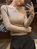 Suéter de punto sin costuras JISGN Yangzi para mujer, patrón de onda de agua, cuello redondo, corte ajustado, adecuado para usar en capas en otoño e invierno