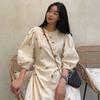 Coreano 2026 Primavera Temprana Nuevo Vestido Suelto de Manga Tres Cuartos Bordado con Margaritas Pequeñas Estilo Coreano Vestido Largo de Mujer