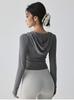 Ropa de yoga con capucha para mujer, otoño e invierno, para correr, pilates, deportes, manga larga, entrenamiento, cuello en V, top de fitness, novedad de 2024