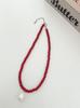 Corea del Sur Ins Rojo Collar de Perlas con Cuentas Gotas de Agua Cadena de Clavícula con Cuentas Redondas Negras Cadena para el Cuello Estilo Frío Cadena de Lana
