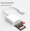 Cartão de memória para iPad aplicável em fronteiras, leitor de cartão 2 em 1 de alta velocidade Tipo-C, cabo de dados OTG para cartão TF/SD