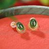 Brincos Yuebao Joias Prata Esterlina S925 Banhado a Ouro Jade Hetian Jadeíta Moda Cabochão Brincos Prata Elegantes Versáteis Estilo Chinês