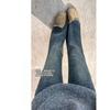 Jeans Flares Vintage Azul com Barra Dividida Desfiada para Mulheres, Novo Estilo Outono, Corpo em Forma de Pera, Tamanho Grande, Calças Emagrecedoras para Mulheres Gorduchas