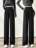 Traje Negro Primavera 2025 Pantalones de Pierna Ancha Cintura Alta Pantalones Rectos Estrechos con Caída Nueva Moda Pantalones Casuales
