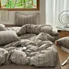 Conjunto de cuatro piezas de algodón tejido floral fresco y delicado, suave y acogedor para dormir sin nada, funda de edredón, sábana, juego de ropa de cama de tres piezas para dormitorio de estudiante