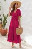 Vestido Transfronteiriço Decote V Cintura Alta Alças Vestido Bolinha de Pelo Manga Curta Longo Vestido de Viagem para Férias