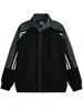 Sudadera con capucha de punto a rayas de bloque de color de marca moderna americana para hombre Otoño Invierno Nueva con cuello alto holgada deportiva casual chaqueta sudadera