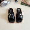Pantuflas Cuadradas Metálicas Retro para Niños 2025 Verano Nuevas Sandalias de Princesa para Niñas Zapatos Planos de Suela Suave para Niños Medianos y Grandes