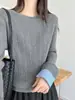 Suéter Patchwork de Malha Falso Duas Peças em Mistura de Lã Cinza para Mulheres, Top Outono e Inverno, Camada Base, Conjunto Falso de Duas Peças Top Feminino