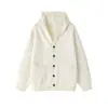 Suéter cárdigan con capucha y botones, color blanco grisáceo, para hombre, otoño e invierno, sensación de alta gama, estilo relajado, suéter de punto, chaqueta de corte limpio