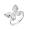 Anillo Abierto de Mariposa Plateado Cepillado Nuevo de Moda Versátil Llamativo Ajustable para Dedo Índice