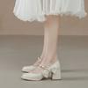 Não Cansativo para os Pés, Saltos Grossos, Saltos Altos, Vestido de Casamento, Sapatos de Casamento, Sapatos Femininos Xiuhe Francês Finos Brilhantes de Cristal para Madrinhas e Noivas, Uso Duplo