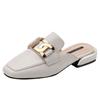 Sandálias de Couro Genuíno com Bico Fechado e Calcanhar Aberto para Mulheres, Moda Verão 2026 Novo Estilo, Sapatos Slip-On de Salto Bloco, Mules Tendência