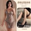 Tule Brillante Espalda Descubierta con Tirantes en V Profundo Cheongsam Lencería Uniforme Sexy Nightclub Pasión Tentación Traje