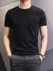 Camiseta Blanca y Negra de Algodón CVC para Hombre de Manga Corta, Color Sólido, Transpirable para Verano, Corte Delgado, Moderna, Elegante, Cuello Redondo, Manga Corta