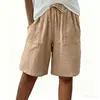 2026 Novo Shorts Casual Solto de Cor Sólida de Algodão e Linho para Mulheres, Verão, Site Independente Europeu e Americano da Amazon