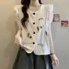 Blusa Estilo Coreano Tamanho Plus com Estampa de Desenho e Manga Flare para Mulheres, Novo Estilo de Verão, Peça de Sobrepor Sem Mangas que Esconde a Figura