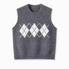 Primavera e Outono Nova Chegada Diamante Xadrez Crewneck Malha Colete Feminino 2024 Estilo Universitário Solto Sem Mangas Colete Suéter Colete