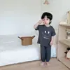 Conjunto de Verano para Niños y Niñas Antibacterial Transpirable de Seda de Hielo Manga Corta Delgado Traje de Aire Acondicionado Pantalón de Nueve Puntos Ropa Infantil Dos Piezas