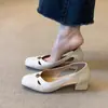 Diseño de moda y simple, punta cuadrada calada versátil, de alta gama y elegante, tacón grueso para mujer de verano, zapatos de un solo color bajos