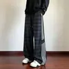 Pantalones Tie-dye Sucios de Otoño para Hombre Marca de Moda Rayas Americanas Pierna Ancha Holgados Talla Extra Casual Rectos Deportivos