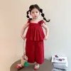 Conjunto de Verano para Niña 2026 Estilo Nuevo Camisola Roja Estilo Coreano Bebé Niña Verano Dulce Casual Conjunto de Dos Piezas