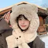 Conjunto de Chapéu com Orelhas de Urso e Cachecol para Mulheres, Aquecedor de Pescoço Espesso de Pelúcia com Forro de Fleece para o Inverno, Chapéu Lei Feng, Mais Vendido do Inverno