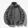 Chaqueta de Lana de Cordero para Hombre Otoño e Invierno Estilo Americano Cálida Chaqueta de Algodón Versátil Color Sólido Cuello Alto Cardigan Engrosado Sudadera con Cremallera Chaqueta