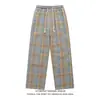 Pantalones Casuales de Cuadros de Pierna Ancha con Cordón Estilo Retro Americano Kuajing para Hombres y Mujeres, Pantalones Deportivos Originales Nuevos de Cuadros de Otoño