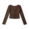 1055-25 Outono Novo Europeu e Americano Garota Popular Sexy Decote V de Botão Único Manga Longa Slim Top Camisa Básica Pura Desejo